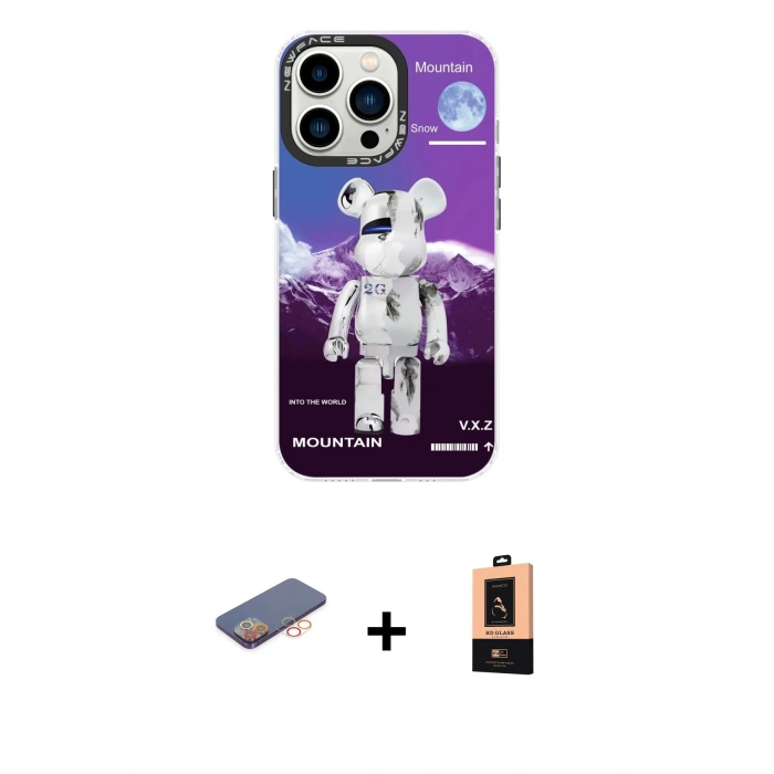 MARSİLYAN™- iPhone 13 Pro Max Kılıf Siluet Çizgi Koleksiyonu - Şeffaf Maxco Cam Ekran Koruyucu + Turuncu Renkli Kamera Lens Koruma Cam