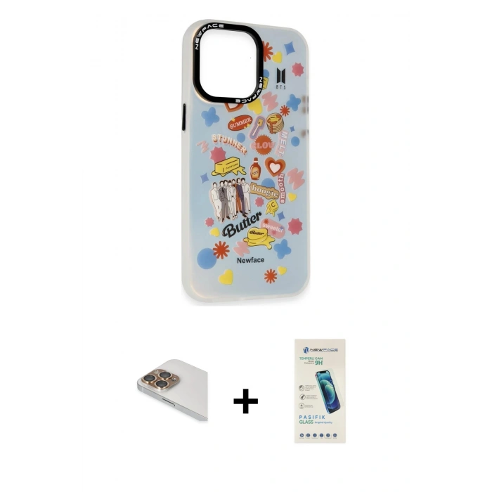 MARSİLYAN™- iPhone 13 Pro Max Kılıf Siluet Çizgi Koleksiyonu - Şeffaf Pasifik Cam Ekran Koruyucu + Pers Alüminyum Kamera Lens - GD