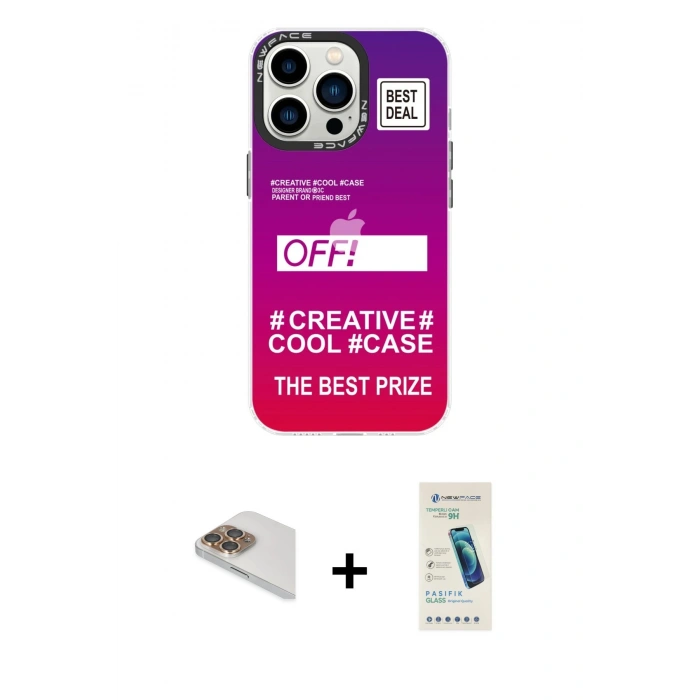 MARSİLYAN™- iPhone 13 Pro Max Kılıf Siluet Çizgi Koleksiyonu - Şeffaf Pasifik Cam Ekran Koruyucu + Pers Alüminyum Kamera Lens - GD