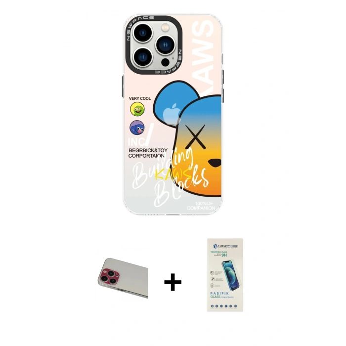 MARSİLYAN™- iPhone 13 Pro Max Kılıf Siluet Çizgi Koleksiyonu - Şeffaf Pasifik Cam Ekran Koruyucu + Rainbow Kamera Lens Koruma Cam - KI
