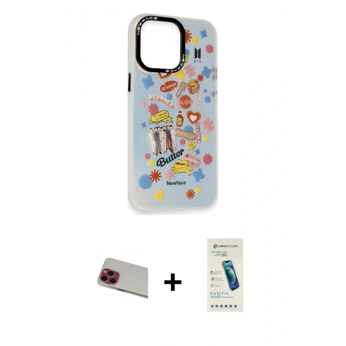 MARSİLYAN™- iPhone 13 Pro Max Kılıf Siluet Çizgi Koleksiyonu - Şeffaf Pasifik Cam Ekran Koruyucu + Rainbow Kamera Lens Koruma Cam - KI