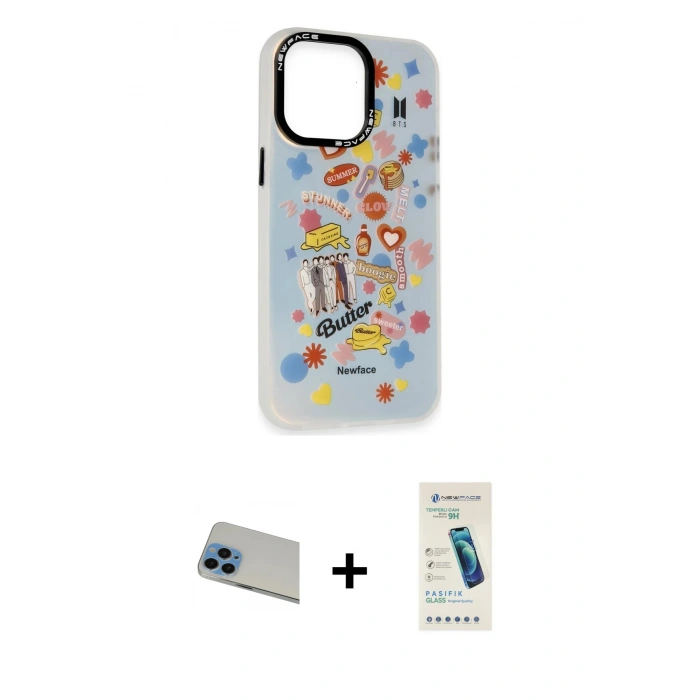 MARSİLYAN™- iPhone 13 Pro Max Kılıf Siluet Çizgi Koleksiyonu - Şeffaf Pasifik Cam Ekran Koruyucu + Rainbow Kamera Lens Koruma Cam - MI