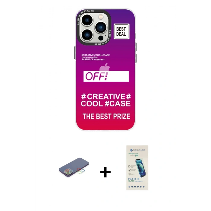 MARSİLYAN™- iPhone 13 Pro Max Kılıf Siluet Çizgi Koleksiyonu - Şeffaf Pasifik Cam Ekran Koruyucu + Renkli Kamera Lens Koruma Cam - MI