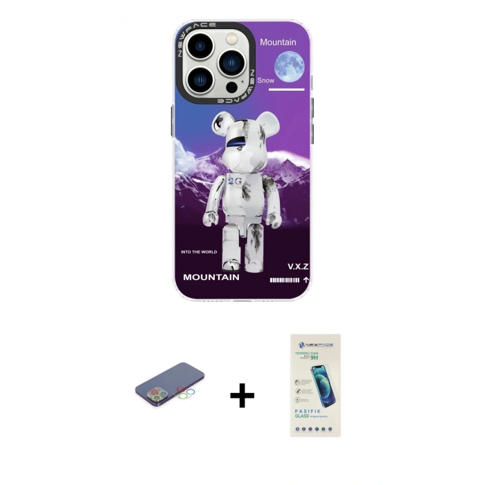 MARSİLYAN™- iPhone 13 Pro Max Kılıf Siluet Çizgi Koleksiyonu - Şeffaf Pasifik Cam Ekran Koruyucu + Renkli Kamera Lens Koruma Cam - MI