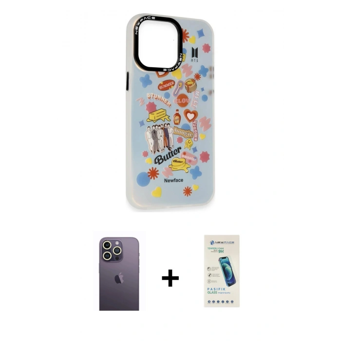 MARSİLYAN™- iPhone 13 Pro Max Kılıf Siluet Çizgi Koleksiyonu - Şeffaf Pasifik Cam Ekran Koruyucu + Neon Fosforlu Kamera Lens - BZ