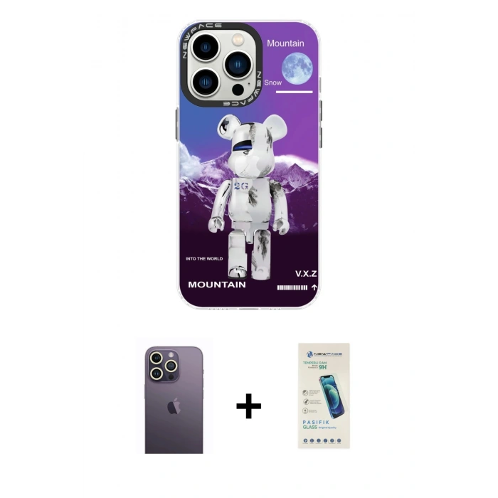 MARSİLYAN™- iPhone 13 Pro Max Kılıf Siluet Çizgi Koleksiyonu - Şeffaf Pasifik Cam Ekran Koruyucu + Neon Fosforlu Kamera Lens - BZ