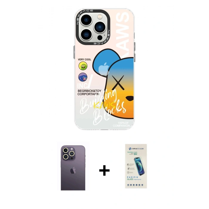 MARSİLYAN™- iPhone 13 Pro Max Kılıf Siluet Çizgi Koleksiyonu - Şeffaf Pasifik Cam Ekran Koruyucu + Neon Fosforlu Kamera Lens - BZ