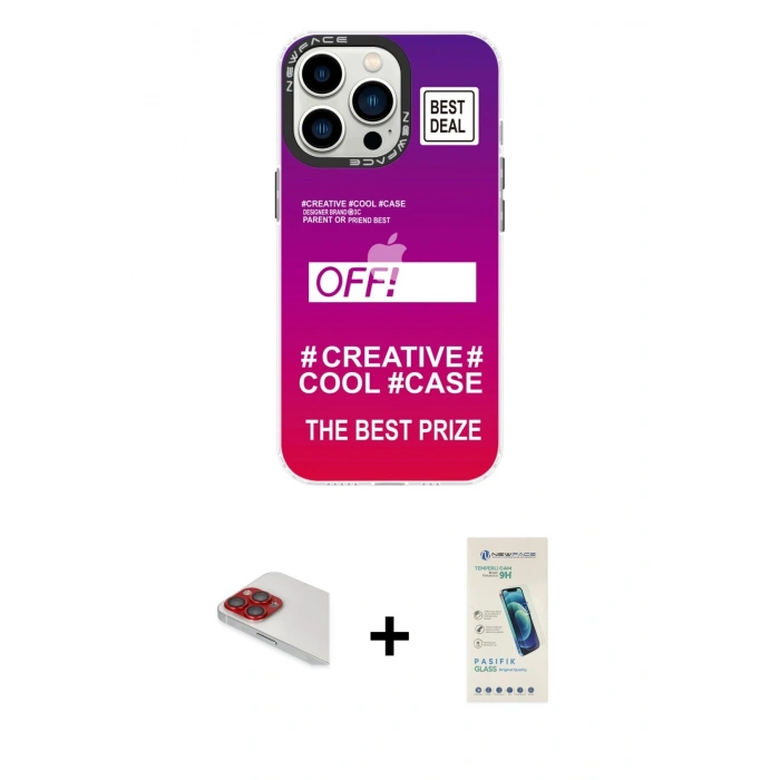 MARSİLYAN™- iPhone 13 Pro Max Kılıf Siluet Çizgi Koleksiyonu - Şeffaf Pasifik Cam Ekran Koruyucu + Pers Alüminyum Kamera Lens - KI
