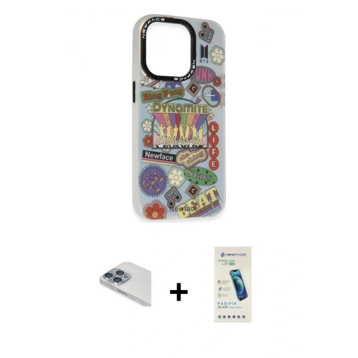 MARSİLYAN™- iPhone 13 Pro Max Kılıf Siluet Çizgi Koleksiyonu - Şeffaf Pasifik Cam Ekran Koruyucu + Pers Alüminyum Kamera Lens - SABE