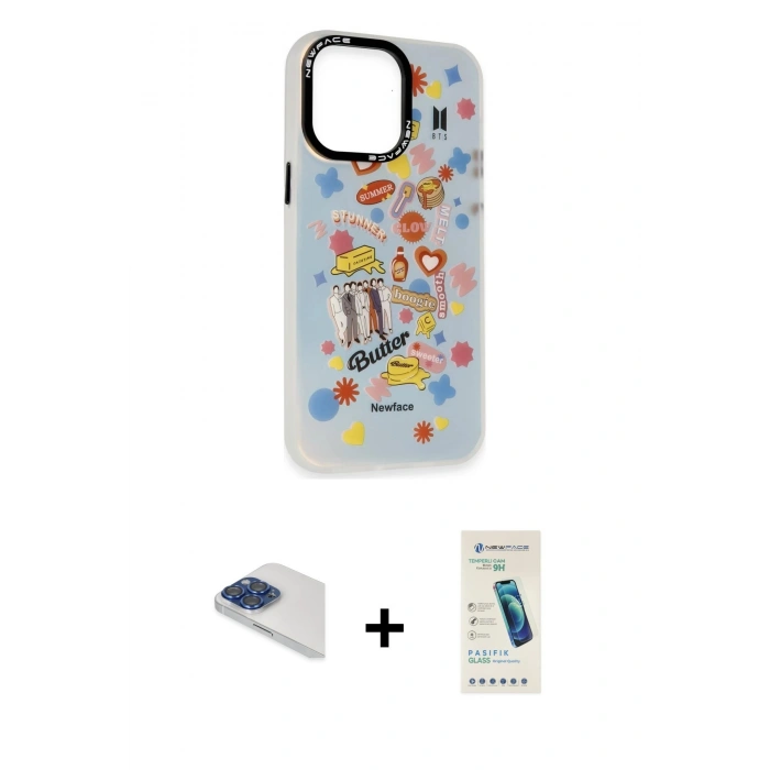 MARSİLYAN™- iPhone 13 Pro Max Kılıf Siluet Çizgi Koleksiyonu - Şeffaf Pasifik Cam Ekran Koruyucu + Pers Alüminyum Kamera Lens - LT