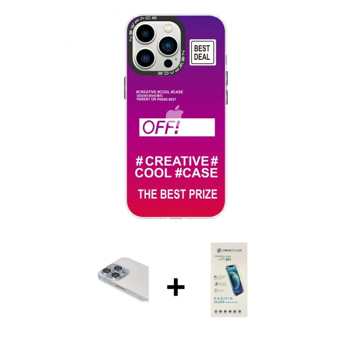MARSİLYAN™- iPhone 13 Pro Max Kılıf Siluet Çizgi Koleksiyonu - Şeffaf Pasifik Cam Ekran Koruyucu + Pers Alüminyum Kamera Lens - SABE