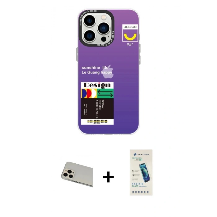 MARSİLYAN™- iPhone 13 Pro Max Kılıf Siluet Çizgi Koleksiyonu - Şeffaf Pasifik Cam Ekran Koruyucu + Rainbow Kamera Lens Koruma Cam - REGD
