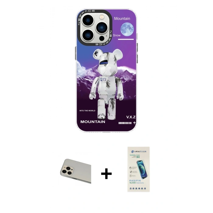 MARSİLYAN™- iPhone 13 Pro Max Kılıf Siluet Çizgi Koleksiyonu - Şeffaf Pasifik Cam Ekran Koruyucu + Rainbow Kamera Lens Koruma Cam - REGD