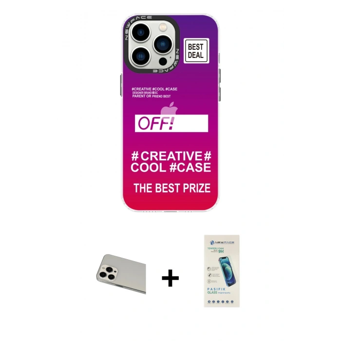 MARSİLYAN™- iPhone 13 Pro Max Kılıf Siluet Çizgi Koleksiyonu - Şeffaf Pasifik Cam Ekran Koruyucu + Rainbow Kamera Lens Koruma Cam - BZ