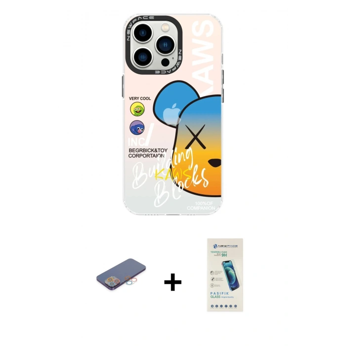 MARSİLYAN™- iPhone 13 Pro Max Kılıf Siluet Çizgi Koleksiyonu - Şeffaf Pasifik Cam Ekran Koruyucu + Renkli Kamera Lens Koruma Cam - PE