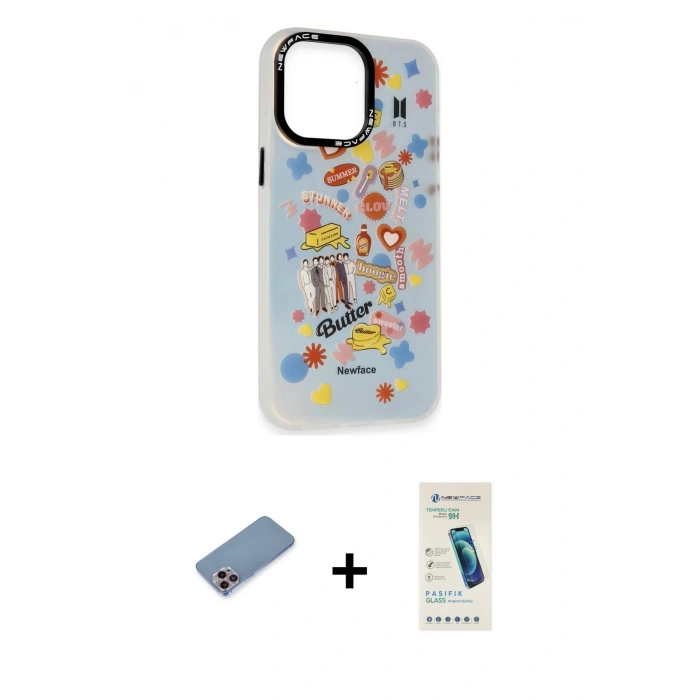 MARSİLYAN™- iPhone 13 Pro Max Kılıf Siluet Çizgi Koleksiyonu - Şeffaf Pasifik Cam Ekran Koruyucu + Shine Kamera Lens Koruma Cam - PE