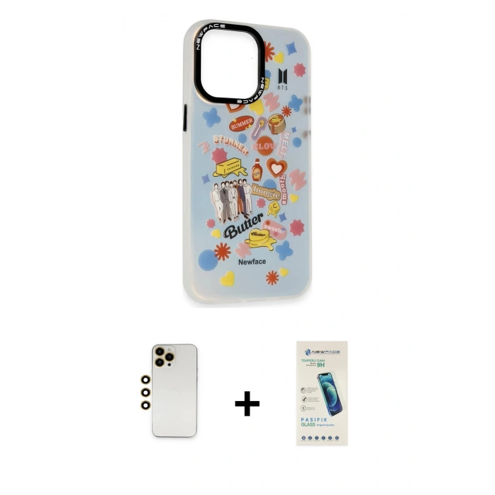 MARSİLYAN™- iPhone 13 Pro Max Kılıf Siluet Çizgi Koleksiyonu - Şeffaf Pasifik Cam Ekran Koruyucu + Shine Kamera Lens - GD