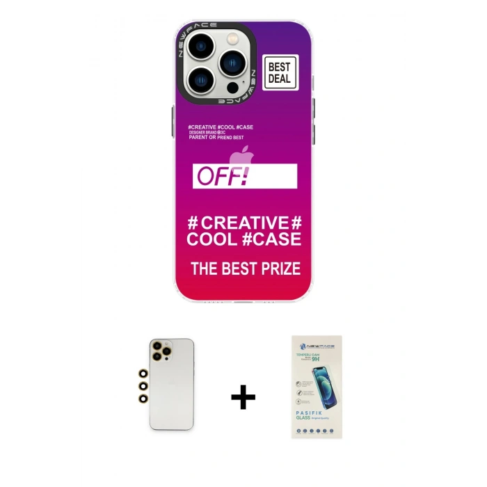 MARSİLYAN™- iPhone 13 Pro Max Kılıf Siluet Çizgi Koleksiyonu - Şeffaf Pasifik Cam Ekran Koruyucu + Shine Kamera Lens - GD