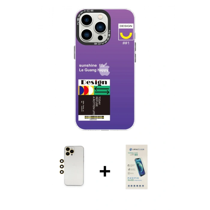MARSİLYAN™- iPhone 13 Pro Max Kılıf Siluet Çizgi Koleksiyonu - Şeffaf Pasifik Cam Ekran Koruyucu + Shine Kamera Lens - GD