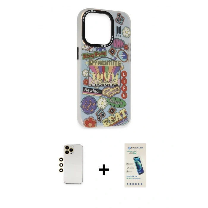 MARSİLYAN™- iPhone 13 Pro Max Kılıf Siluet Çizgi Koleksiyonu - Şeffaf Pasifik Cam Ekran Koruyucu + Shine Kamera Lens - GD