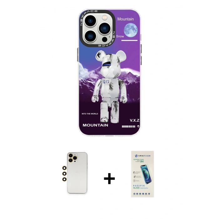 MARSİLYAN™- iPhone 13 Pro Max Kılıf Siluet Çizgi Koleksiyonu - Şeffaf Pasifik Cam Ekran Koruyucu + Shine Kamera Lens - GD