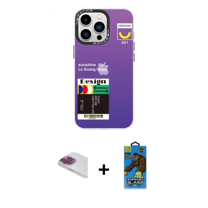 MARSİLYAN™- iPhone 13 Pro Max Kılıf Siluet Çizgi Koleksiyonu - Siyah 18D Cam Ekran Koruyucu + Pers Alüminyum Kamera Lens - GI
