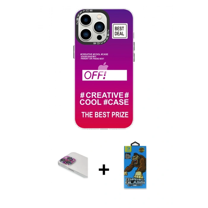 MARSİLYAN™- iPhone 13 Pro Max Kılıf Siluet Çizgi Koleksiyonu - Siyah 18D Cam Ekran Koruyucu + Pers Alüminyum Kamera Lens - GI