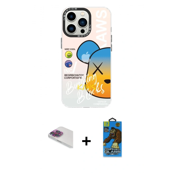 MARSİLYAN™- iPhone 13 Pro Max Kılıf Siluet Çizgi Koleksiyonu - Siyah 18D Cam Ekran Koruyucu + Pers Alüminyum Kamera Lens - GI