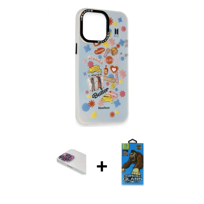 MARSİLYAN™- iPhone 13 Pro Max Kılıf Siluet Çizgi Koleksiyonu - Siyah 18D Cam Ekran Koruyucu + Pers Alüminyum Kamera Lens - GI