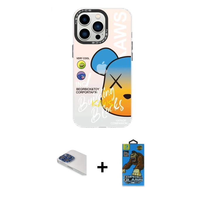 MARSİLYAN™- iPhone 13 Pro Max Kılıf Siluet Çizgi Koleksiyonu - Siyah 18D Cam Ekran Koruyucu + Pers Alüminyum Kamera Lens - LT