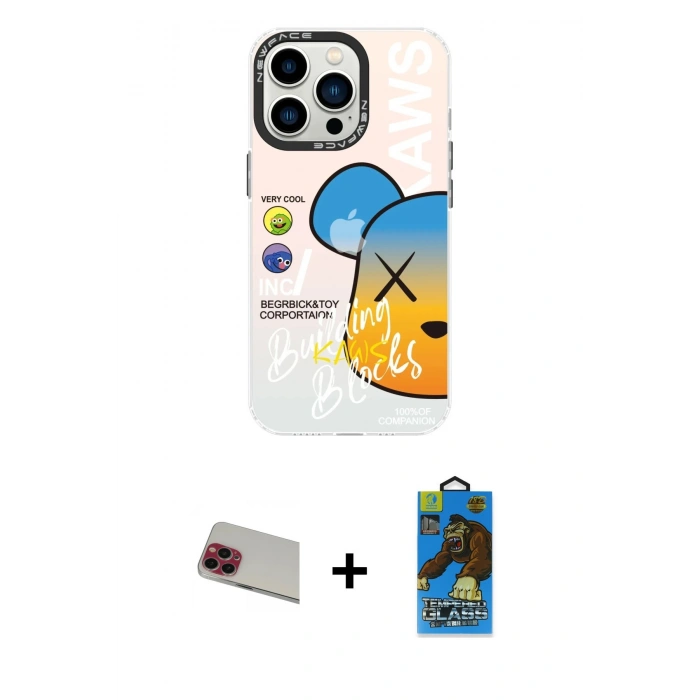 MARSİLYAN™- iPhone 13 Pro Max Kılıf Siluet Çizgi Koleksiyonu - Siyah 18D Cam Ekran Koruyucu + Rainbow Kamera Lens Koruma Cam - KI