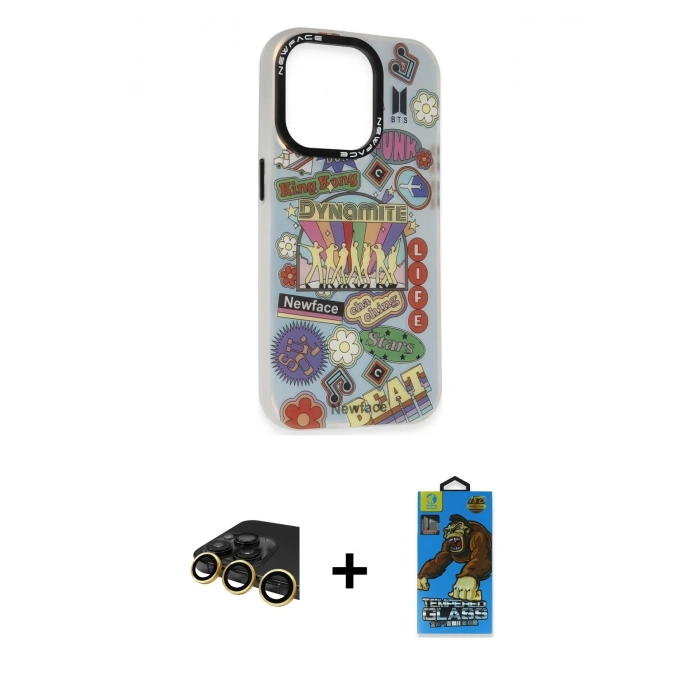 MARSİLYAN™- iPhone 13 Pro Max Kılıf Siluet Çizgi Koleksiyonu - Siyah 18D Cam Ekran Koruyucu + Raze Metal Kamera Lens - GD