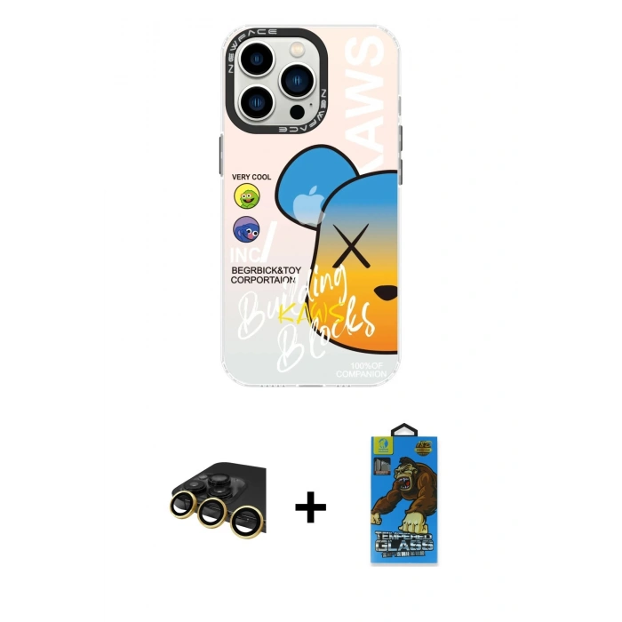 MARSİLYAN™- iPhone 13 Pro Max Kılıf Siluet Çizgi Koleksiyonu - Siyah 18D Cam Ekran Koruyucu + Raze Metal Kamera Lens - GD