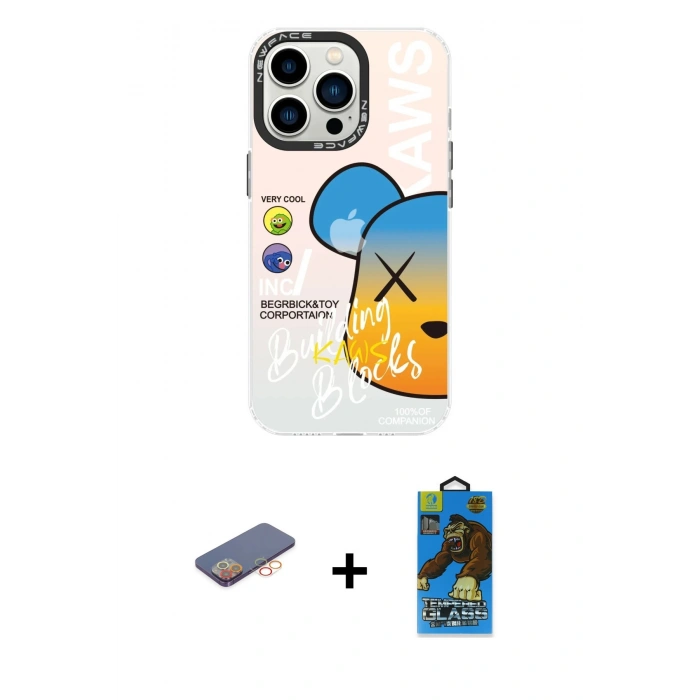 MARSİLYAN™- iPhone 13 Pro Max Kılıf Siluet Çizgi Koleksiyonu - Siyah 18D Cam Ekran Koruyucu + Renkli Kamera Lens Koruma Cam - TU