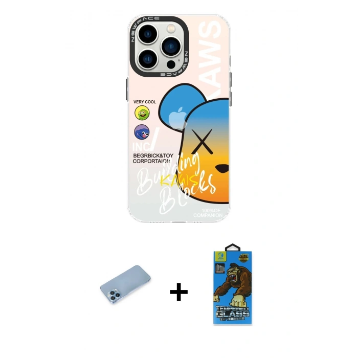 MARSİLYAN™- iPhone 13 Pro Max Kılıf Siluet Çizgi Koleksiyonu - Siyah 18D Cam Ekran Koruyucu + Shine Kamera Lens Koruma Cam - MI