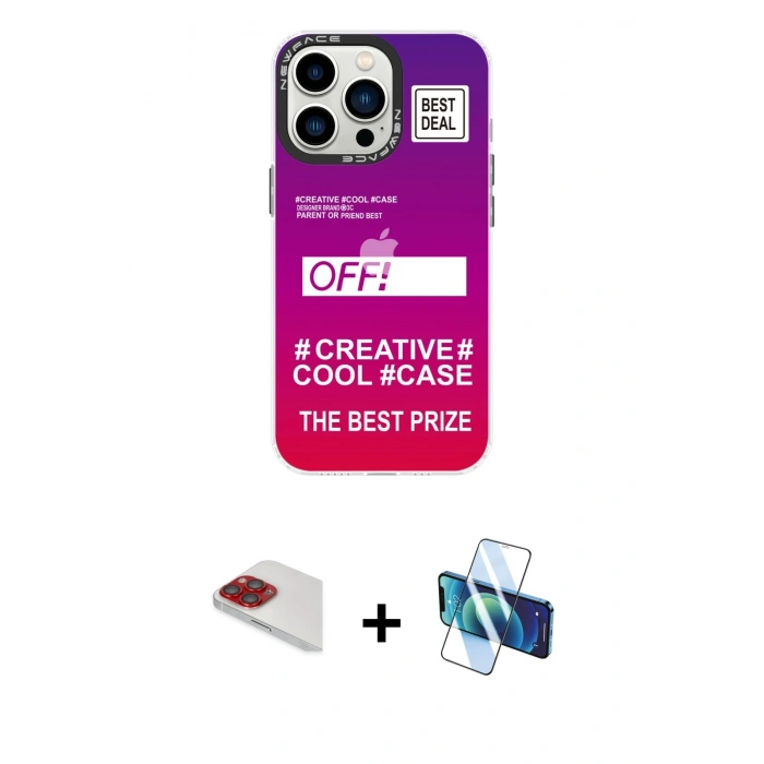 MARSİLYAN™- iPhone 13 Pro Max Kılıf Siluet Çizgi Koleksiyonu - Siyah 3D Antistatik Cam Ekran Koruyucu + Pers Alüminyum Kamera Lens - KI
