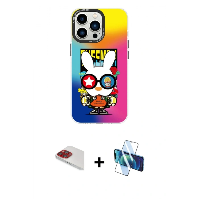 MARSİLYAN™- iPhone 13 Pro Max Kılıf Siluet Çizgi Koleksiyonu - Siyah 3D Antistatik Cam Ekran Koruyucu + Pers Alüminyum Kamera Lens - KI