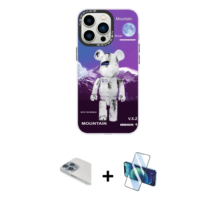 MARSİLYAN™- iPhone 13 Pro Max Kılıf Siluet Çizgi Koleksiyonu - Siyah 3D Antistatik Cam Ekran Koruyucu + Pers Alüminyum Kamera Lens - SABE