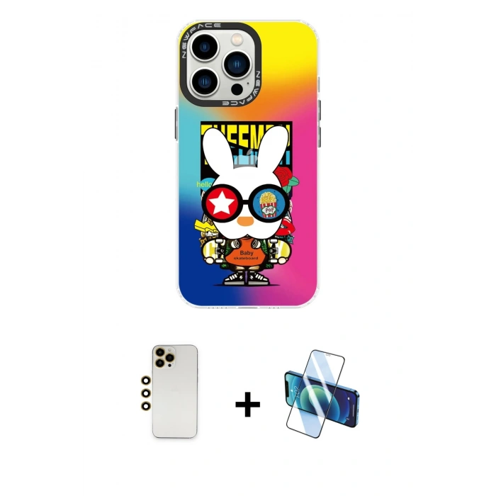 MARSİLYAN™- iPhone 13 Pro Max Kılıf Siluet Çizgi Koleksiyonu - Siyah 3D Antistatik Cam Ekran Koruyucu + Shine Kamera Lens - GD