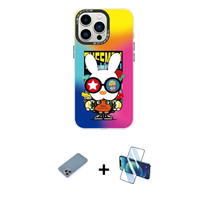 MARSİLYAN™- iPhone 13 Pro Max Kılıf Siluet Çizgi Koleksiyonu - Siyah 3D Antistatik Cam Ekran Koruyucu + Shine Kamera Lens Koruma Cam - GI