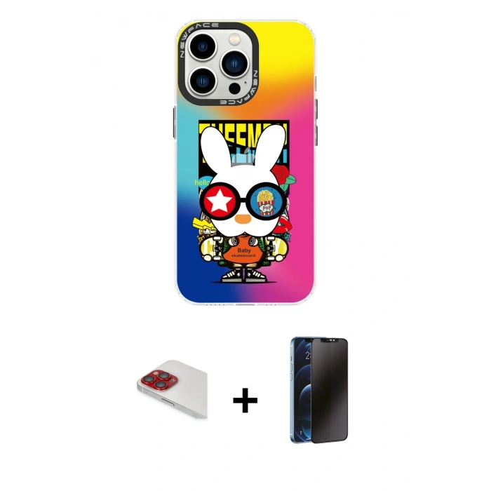 MARSİLYAN™- iPhone 13 Pro Max Kılıf Siluet Çizgi Koleksiyonu - Siyah 3D Antistatik Hayalet Cam Ekran Koruyucu + Kırmızı Pers Alüminyum Kamera Lens