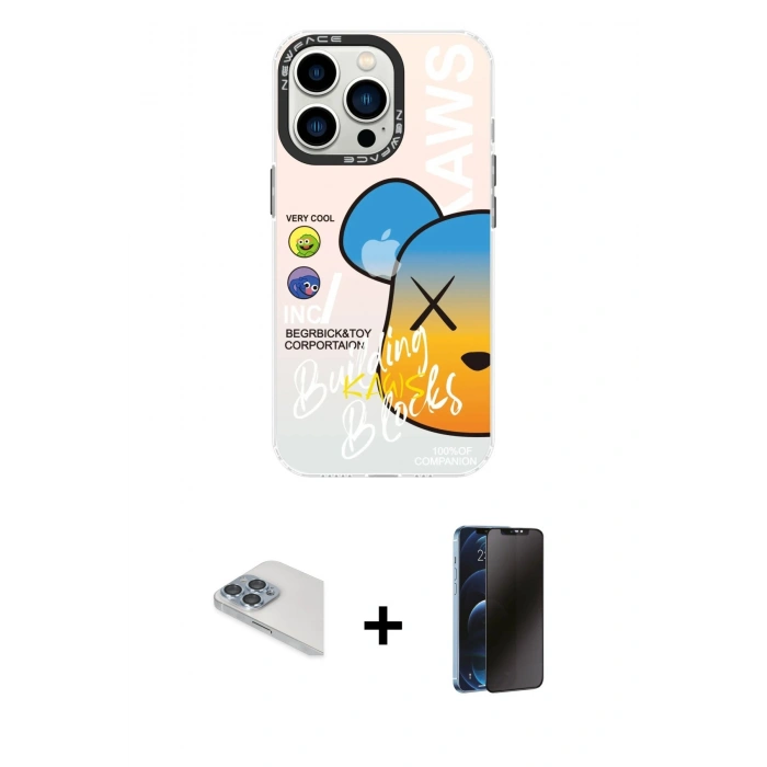 MARSİLYAN™- iPhone 13 Pro Max Kılıf Siluet Çizgi Koleksiyonu - Siyah 3D Antistatik Hayalet Cam Ekran Koruyucu + Pers Alüminyum Kamera Lens - SABE