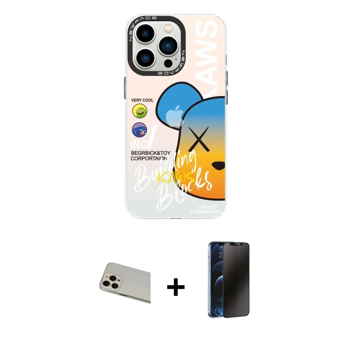 MARSİLYAN™- iPhone 13 Pro Max Kılıf Siluet Çizgi Koleksiyonu - Siyah 3D Antistatik Hayalet Cam Ekran Koruyucu + Rainbow Kamera Lens Koruma Cam - REGD