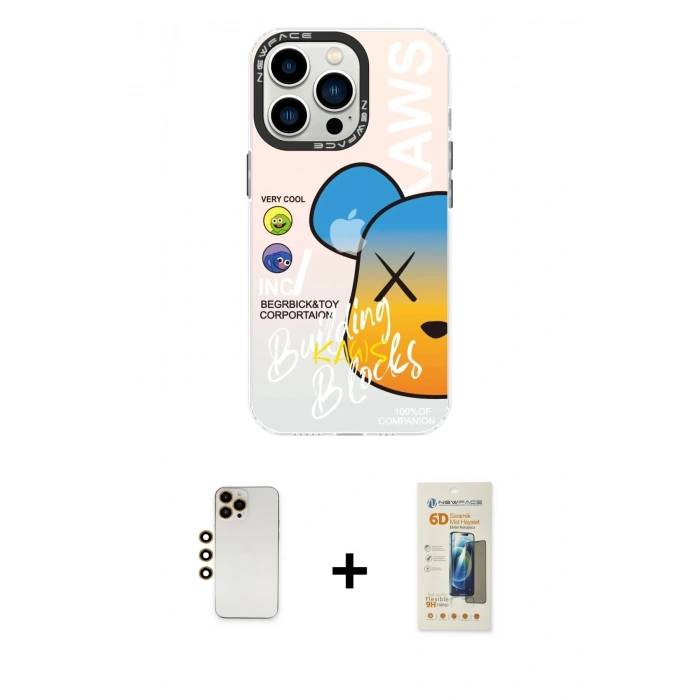 MARSİLYAN™- iPhone 13 Pro Max Kılıf Siluet Çizgi Koleksiyonu - Siyah 6D Mat Seramik Hayalet Nano Ekran Koruyucu + Gold Shine Kamera Lens
