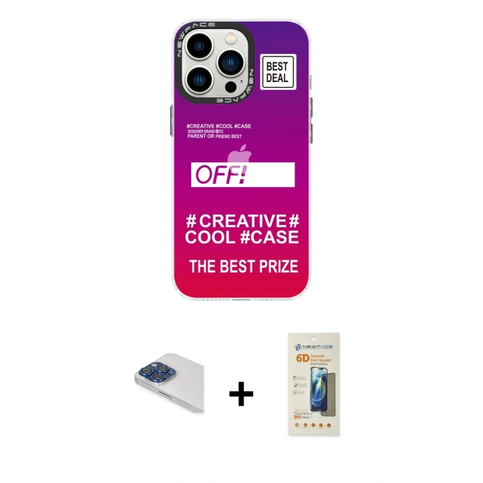 MARSİLYAN™- iPhone 13 Pro Max Kılıf Siluet Çizgi Koleksiyonu - Siyah 6D Mat Seramik Hayalet Nano Ekran Koruyucu + Lacivert Pers Alüminyum Kamera Lens