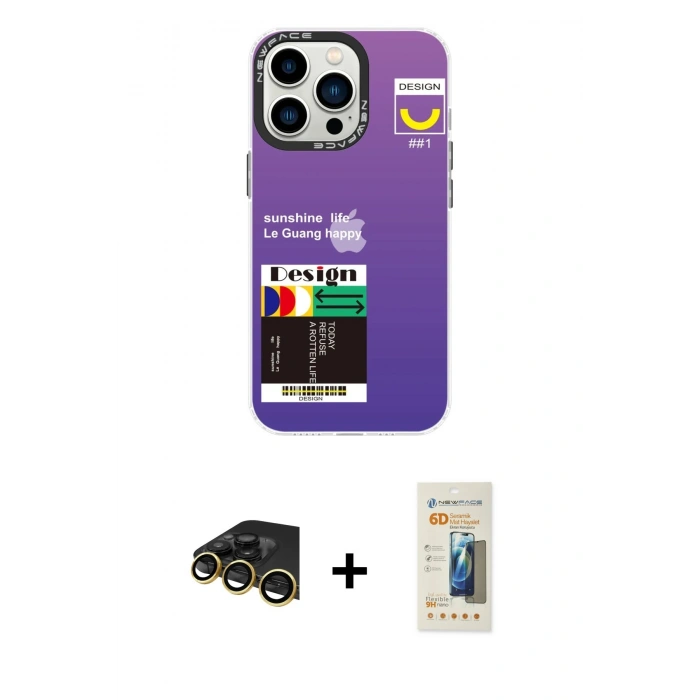 MARSİLYAN™- iPhone 13 Pro Max Kılıf Siluet Çizgi Koleksiyonu - Siyah 6D Mat Seramik Hayalet Nano Ekran Koruyucu + Raze Metal Kamera Lens - GD