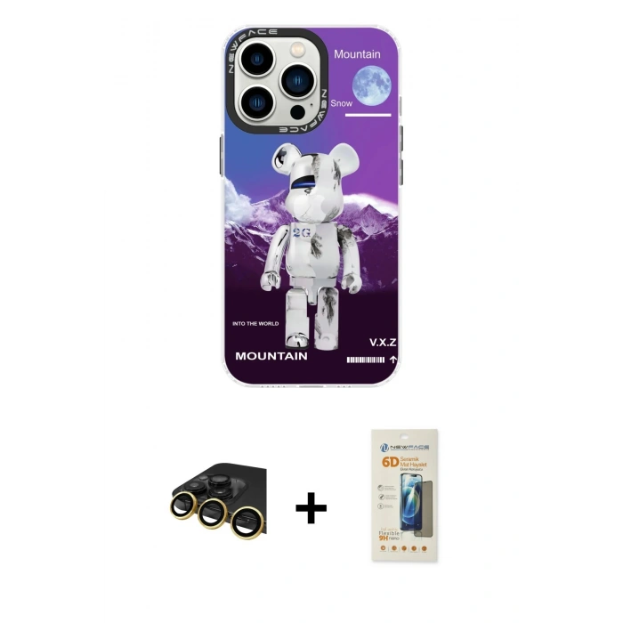 MARSİLYAN™- iPhone 13 Pro Max Kılıf Siluet Çizgi Koleksiyonu - Siyah 6D Mat Seramik Hayalet Nano Ekran Koruyucu + Raze Metal Kamera Lens - GD
