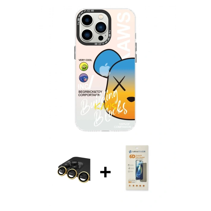 MARSİLYAN™- iPhone 13 Pro Max Kılıf Siluet Çizgi Koleksiyonu - Siyah 6D Mat Seramik Hayalet Nano Ekran Koruyucu + Raze Metal Kamera Lens - GD