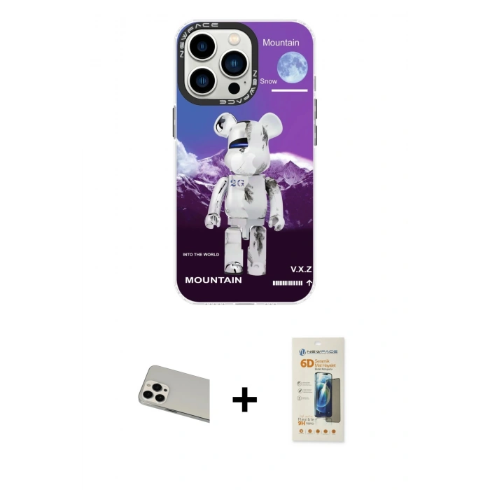 MARSİLYAN™- iPhone 13 Pro Max Kılıf Siluet Çizgi Koleksiyonu - Siyah 6D Mat Seramik Hayalet Nano Ekran Koruyucu + Rainbow Kamera Lens Koruma Cam - BZ