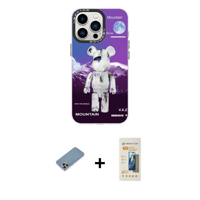 MARSİLYAN™- iPhone 13 Pro Max Kılıf Siluet Çizgi Koleksiyonu - Siyah 6D Mat Seramik Hayalet Nano Ekran Koruyucu + Shine Kamera Lens Koruma Cam - GI